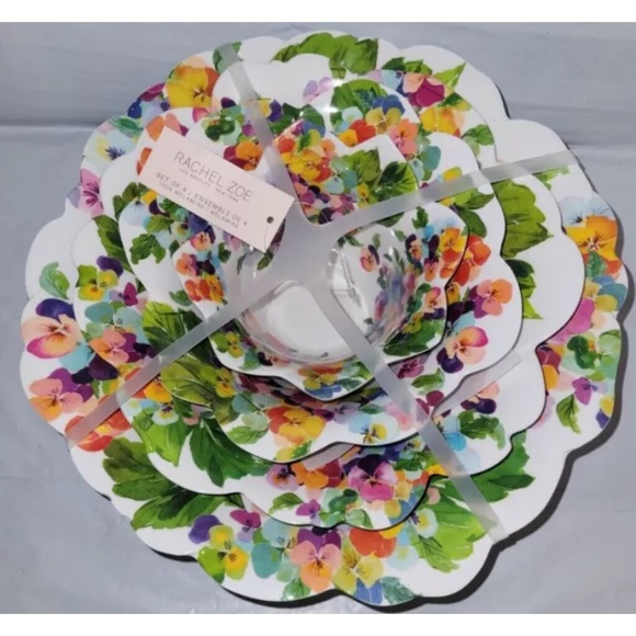 4pc Rachel Zoe Nesting Bowls Melamine Flower Bloom Multicolor Serving Spring Set - Picture 1 of 12